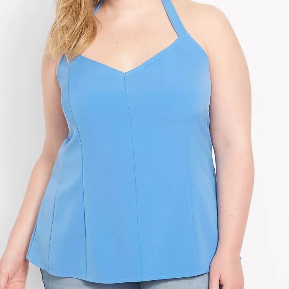 NWT Lane Bryant Blue Halter Top Size 16 Illusion Collection Summer